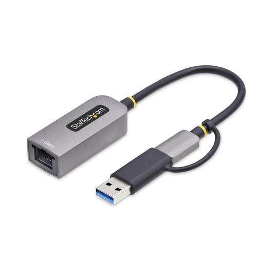 Star Tech USB-C to Ethernet Adapter with USB-A Dongle, 10/100/1000Mbps, USB 3.0 to Gigabit Ethernet Network Adapter, 6in/15cm Attached Cable, USB GbE Adapter
