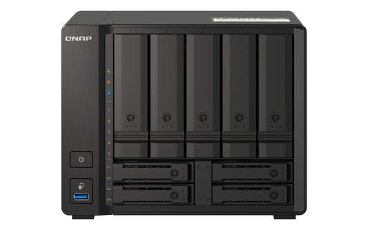 QNAP TS-h973AX-32G,9-bay NAS, AMD Ryzen V1500B 4C 8T 2.2GHz, 32GB DDR4 SODIMM, 5 x 2.5"/3.5" SATA 6Gbps + 2 x 2.5" U.2 NVMe PCIe Gen3 x4 / 2.5" SATA, 3 Yrs WTY