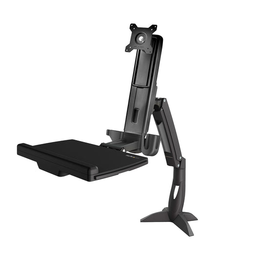 Star Tech Sit Stand Monitor Arm - Desk Mount Adjustable Sit-Stand Workstation Arm for Single 34" VESA Mount Display - Ergonomic Articulating Standing Desk Converter with Keyboard Tray