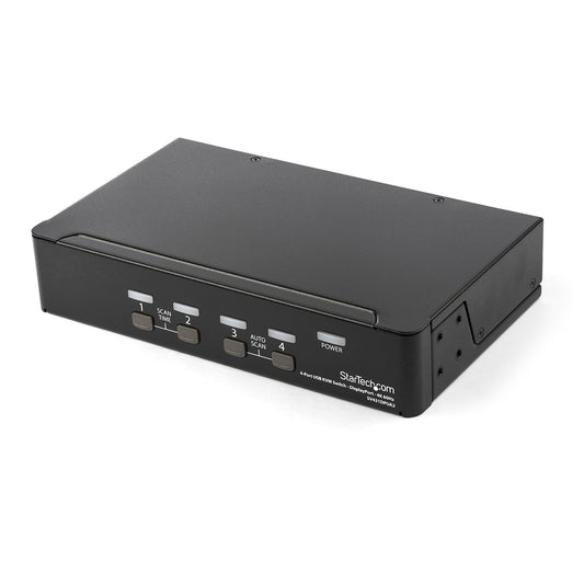 Star Tech 4 Port DisplayPort KVM Switch - 4K 60Hz - Single Display - Dual Port UHD DP 1.2 USB KVM Switch with Integrated USB 2.0 Hub & Audio - Dell, HP, Apple, Lenovo - TAA Compliant