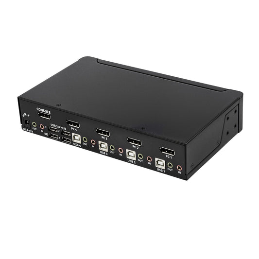 Star Tech 4 Port DisplayPort KVM Switch - 4K 60Hz - Single Display - Dual Port UHD DP 1.2 USB KVM Switch with Integrated USB 2.0 Hub & Audio - Dell, HP, Apple, Lenovo - TAA Compliant