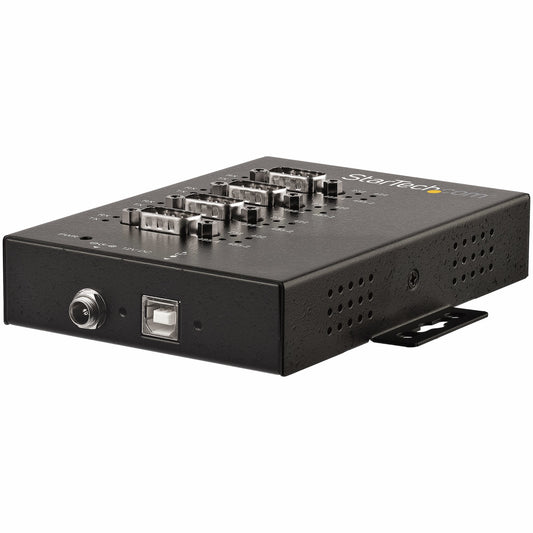 Star Tech 4 Port Serial Hub USB to RS232/RS485/RS422 Adapter - Industrial USB 2.0 to DB9 Serial Converter Hub - IP30 Rated - Din Rail Mountable Metal Serial Hub - 15kV ESD Protection