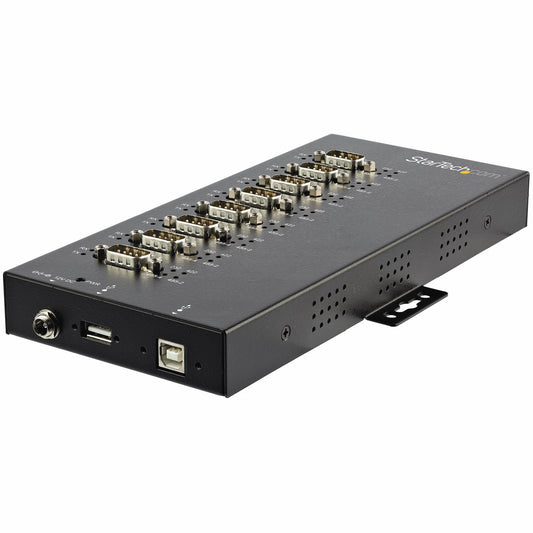 Star Tech 8 Port Serial Hub USB to RS232/RS485/RS422 Adapter - Industrial USB 2.0 to DB9 Serial Converter Hub - IP30 Rated - Din Rail Mountable Metal Serial Hub - 15kV ESD Protection