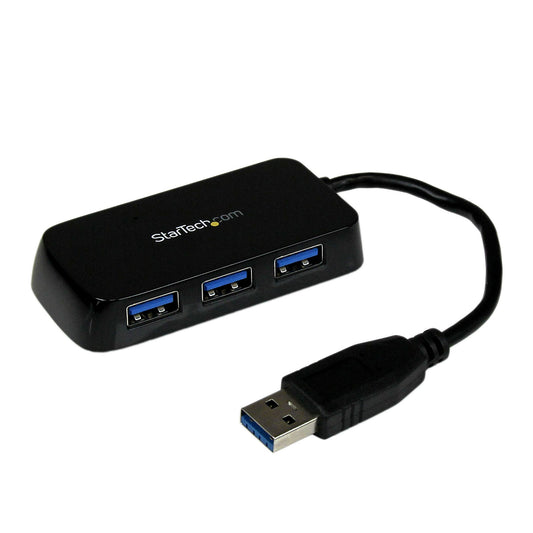 Star Tech Portable 4 Port SuperSpeed Mini USB 3.0 Hub - Black~Portable 4 Port SuperSpeed Mini USB 3.0 Hub - 5Gbps - Black