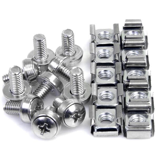 Star Tech 50 Pkg M6 Mounting Screws and Cage Nuts for Server Rack Cabinet