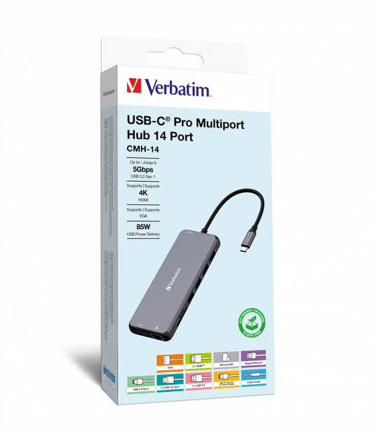 Verbatim CMH-14 USB Type-C 5000 Mbit/s Pro 14-Port Multiport HubSilver