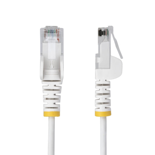 Star Tech 15m White Slim CAT6 Ethernet Cable, Snagless, 100W PoE, UTP, LSZH, 28AWG Pure Bare Copper Wire, Slim RJ45 Network Patch Cord w/Strain Reliefs, Individually Tested
