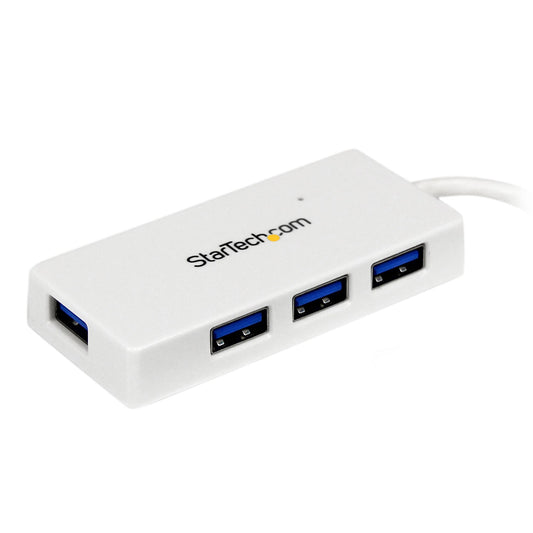 Star Tech Portable 4 Port SuperSpeed Mini USB 3.0 Hub - White~Portable 4 Port SuperSpeed Mini USB 3.0 Hub - 5Gbps - White