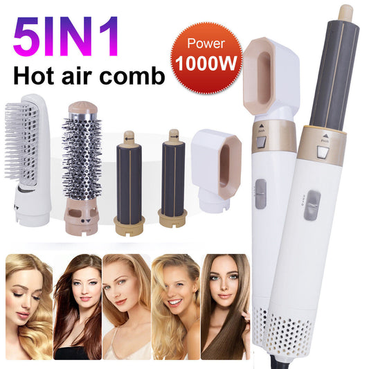 5 IN 1 Hair Dryer Brush Hot Comb Air Volumizer Curler Straightener Curling Style White