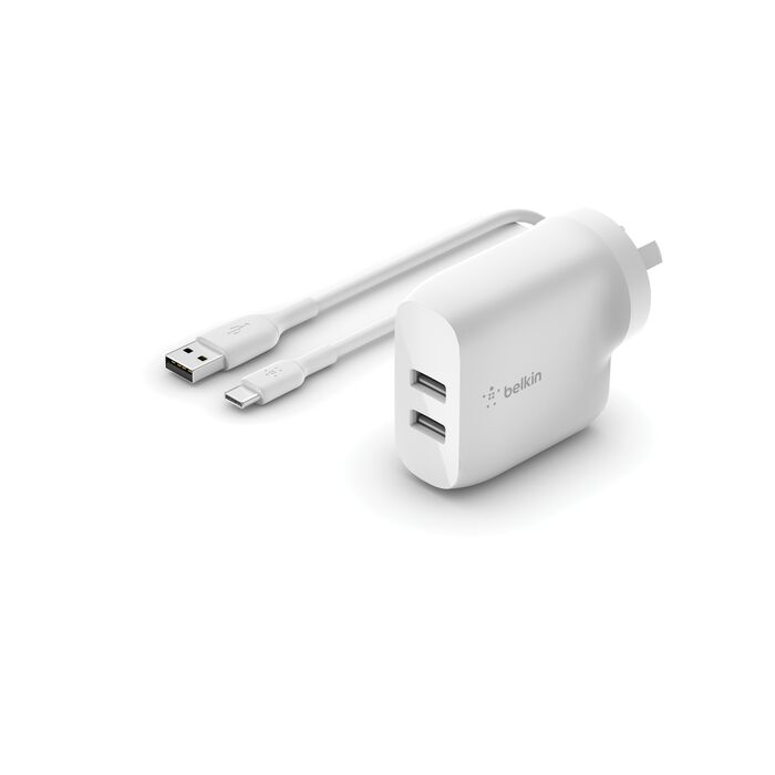 Belkin DUAL USB-A WALL CHARGER 24W + A TO C CBL (WCE001AU1MWH)