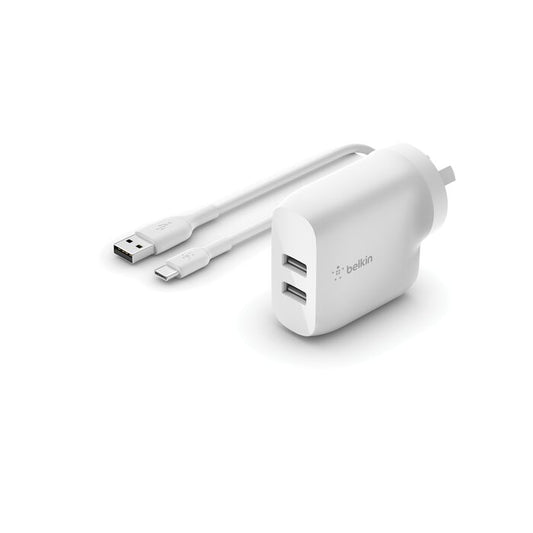 Belkin DUAL USB-A WALL CHARGER 24W + A TO C CBL (WCE001AU1MWH)