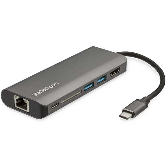 StarTech USB C Multiport Adapter - USB-C Travel Dock to 4K HDMI, 3x USB 3.0 Hub, SD/SDHC, GbE, 60W PD 3.0 Pass-Through - USB Type-C/Thunderbolt 3 - Replaces DKT30CSDHPD