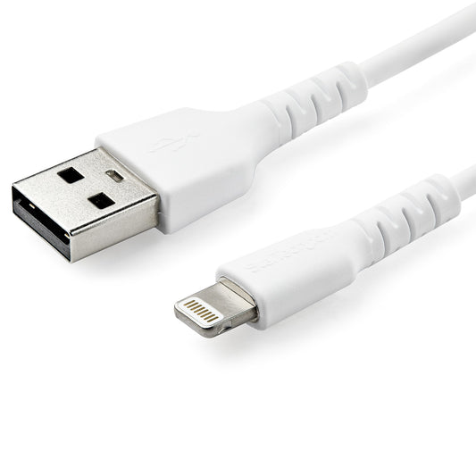 Star Tech 3 foot (1m) Durable White USB-A to Lightning Cable - Heavy Duty Rugged Aramid Fiber USB Type A to Lightning Charger/Sync Power Cord - Apple MFi Certified iPad/iPhone 12