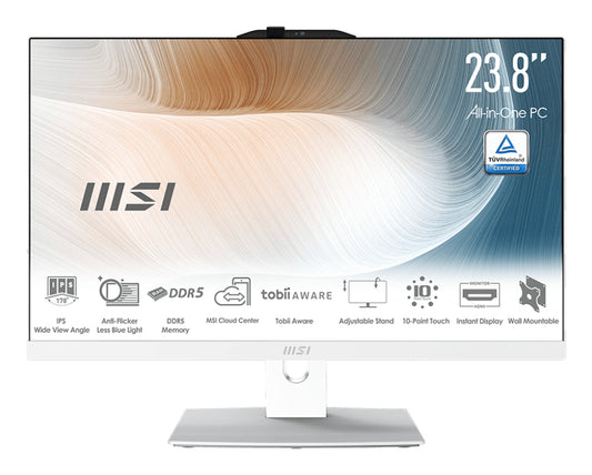 MSI Modern AM242TP 1M-1255AU Intel Core 5 120U 60.5 cm (23.8") 1920 x 1080 pixels Touchscreen All-in-One PC 8 GB DDR5-SDRAM 512 GB SSD Windows 11 Pro Wi-Fi 6E (802.11ax) White