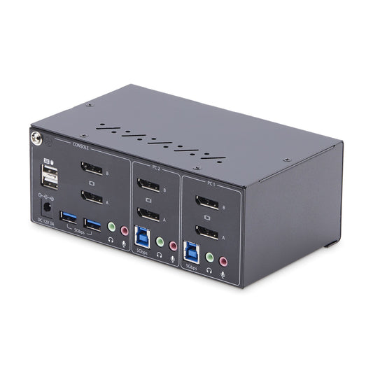 Star Tech 2-Port Dual-Monitor DisplayPort KVM Switch, 4K 60Hz, 2x USB 5Gbps Hub Ports, 2x USB 2.0 HID Ports, Hotkey and Push-Button Switching, TAA Compliant - ESD Level 3 Protection