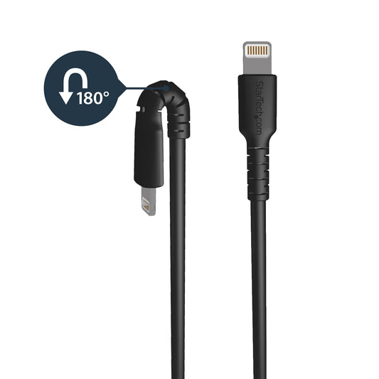 Star Tech 3 foot (1m) Durable Black USB-A to Lightning Cable - Heavy Duty Rugged Aramid Fiber USB Type A to Lightning Charger/Sync Power Cord - Apple MFi Certified iPad/iPhone 12