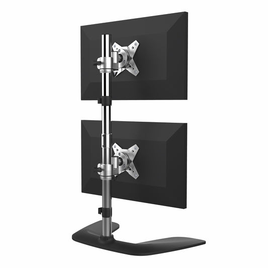 Star Tech Vertical Dual Monitor Stand - Ergonomic Desktop Stacked Two Monitor Stand up to 27 inch VESA Mount Displays - Free Standing Universal Monitor Mount - Height Adjustable - Silver