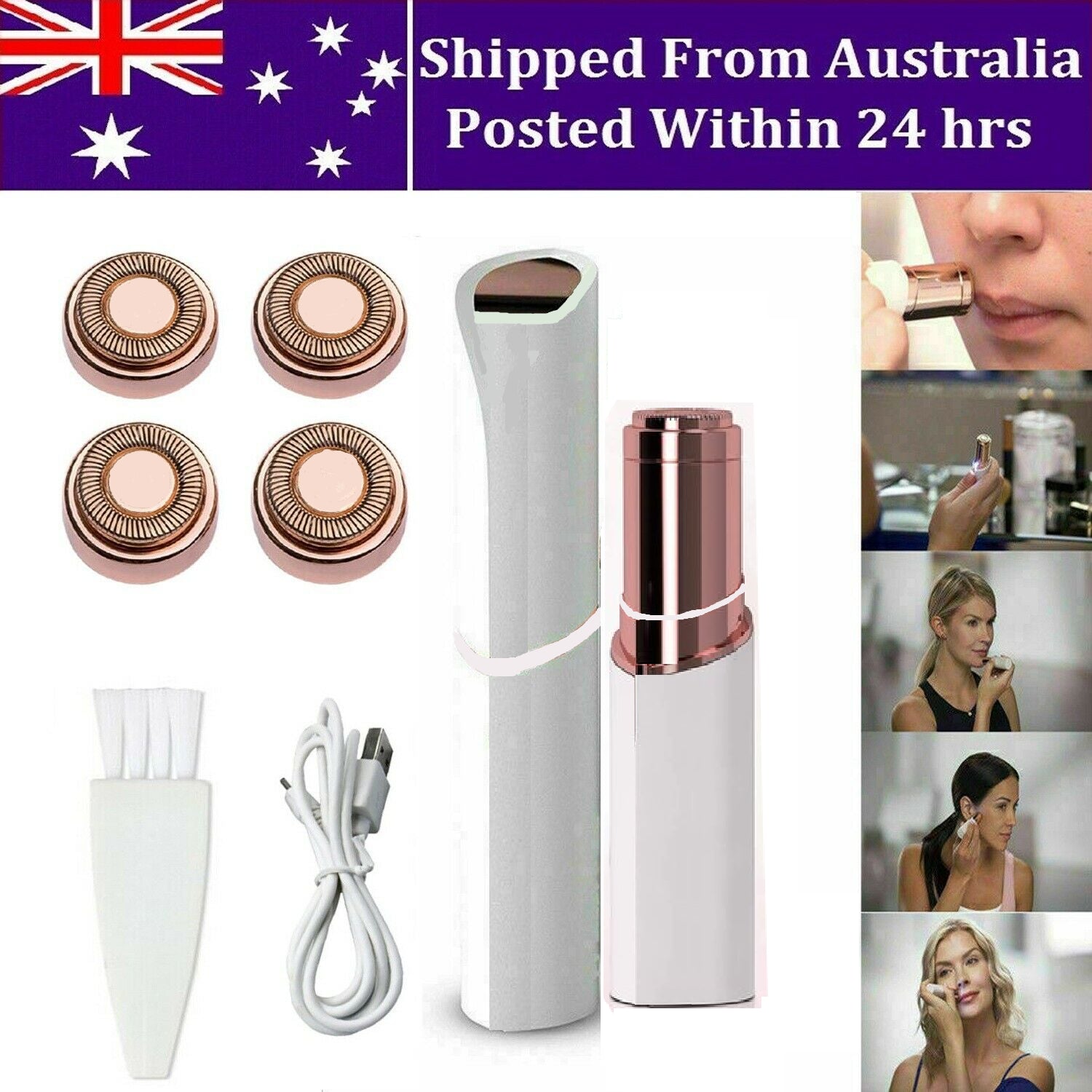 Women Finishing Touch Painless Face Facial Hair Remover with 4 Heads AUS