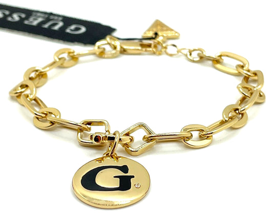  GUESS Gold Chain Bracelet with Logo Charm and Rhinestones • 100% Authentic • Brand New with Tags