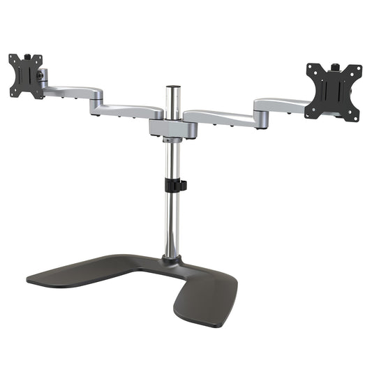 Star Tech Dual Monitor Stand - Ergonomic Desktop Monitor Stand for up to 32" VESA Displays - Free-Standing Articulating Universal Computer Monitor Mount - Adjustable Height - Silver