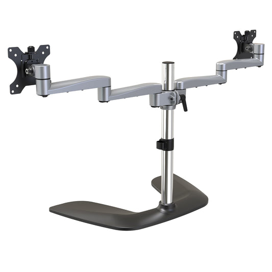 Star Tech Dual Monitor Stand - Ergonomic Desktop Monitor Stand for up to 32" VESA Displays - Free-Standing Articulating Universal Computer Monitor Mount - Adjustable Height - Silver
