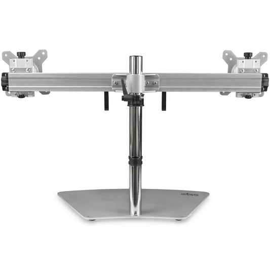 Star Tech Dual Monitor Stand - Ergonomic Free Standing Dual Monitor Desktop Stand for two 24" VESA Mount Displays - Synchronized Height Adjustable - Double Monitor Pole Mount - Silver