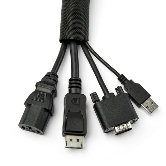 Star Tech 15' (4.6m) Cable Management Sleeve - Flexible Coiled Cable Wrap - 1.0-1.5" dia. Expandable Sleeve - Polyester Cord Manager/Protector/Concealer - Black Trimmable Cable Organizer