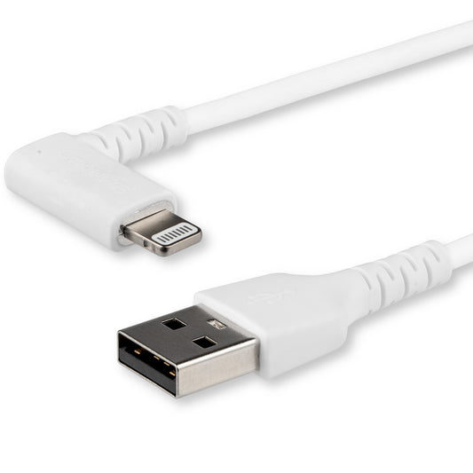Star Tech 6ft (2m) Durable USB A to Lightning Cable - White 90° Right Angled Heavy Duty Rugged Aramid Fiber USB Type A to Lightning Charging/Sync Cord - Apple MFi Certified - iPhone