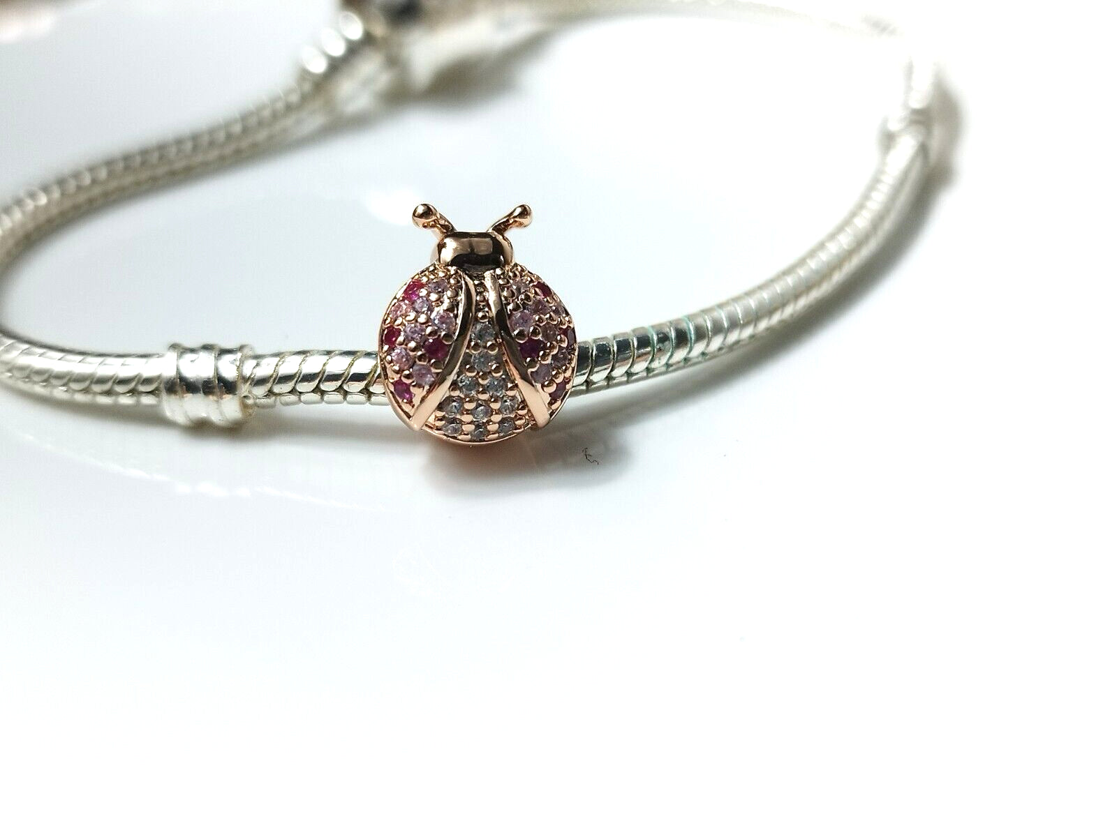 Rose Gold Plated Ladybird Crystal Charm Pendant Bead, Compatible with S925 Bracelets - Open Box