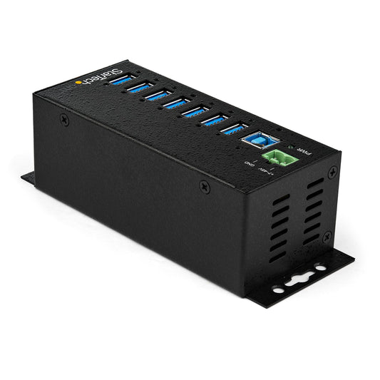 Star Tech 7-Port USB 3.0 Hub with Power Adapter - Metal Industrial USB-A Hub with ESD & 350W Surge Protection - Din/Wall/Desk Mountable - High Speed USB 3.2 Gen 1 (5Gbps) Hub - TAA