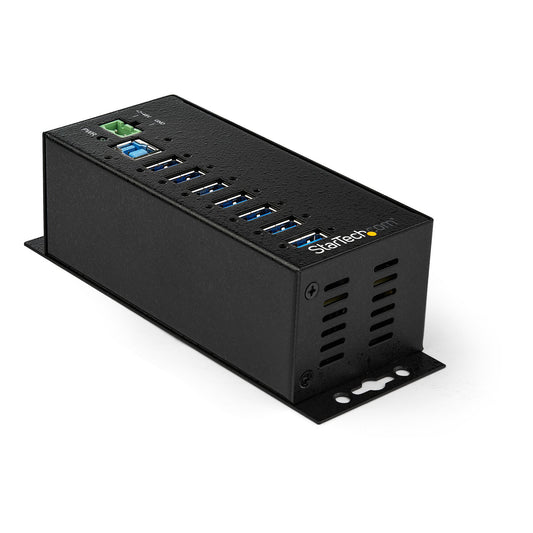 Star Tech 7-Port USB 3.0 Hub with Power Adapter - Metal Industrial USB-A Hub with ESD & 350W Surge Protection - Din/Wall/Desk Mountable - High Speed USB 3.2 Gen 1 (5Gbps) Hub - TAA