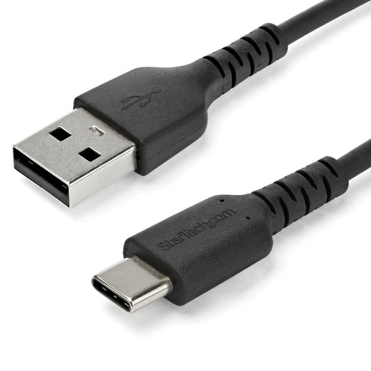 Star Tech 2m USB A to USB C Charging Cable - Durable Fast Charge & Sync USB 2.0 to USB Type C Data Cord - Rugged TPE Jacket Aramid Fiber M/M 3A Black - Samsung S10, iPad Pro, Pixel