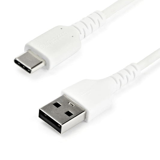 Star Tech 1m USB A to USB C Charging Cable - Durable Fast Charge & Sync USB 2.0 to USB Type C Data Cord - Rugged TPE Jacket Aramid Fiber M/M 3A White - Samsung S10, iPad Pro, Pixel