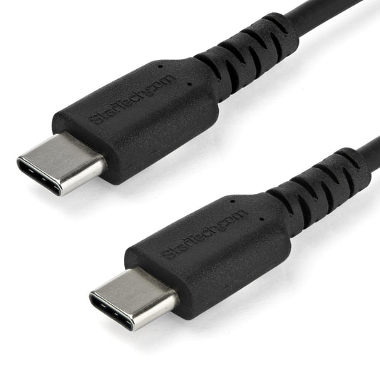 Star Tech 2m USB C Charging Cable - Durable Fast Charge & Sync USB 2.0 Type C to USB C Laptop Charger Cord - TPE Jacket Aramid Fiber M/M 60W Black - Samsung S10 S20 iPad Pro MS Surface
