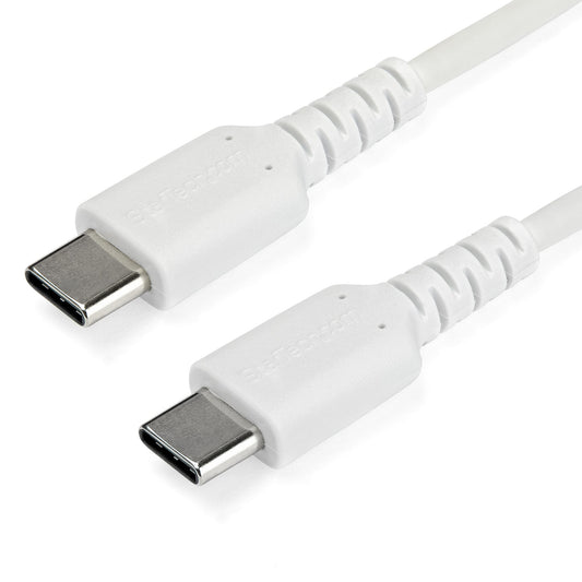 Star Tech 1m USB C Charging Cable - Durable Fast Charge & Sync USB 2.0 Type C to USB C Laptop Charger Cord - TPE Jacket Aramid Fiber M/M 60W White - Samsung S10 S20 iPad Pro MS Surface