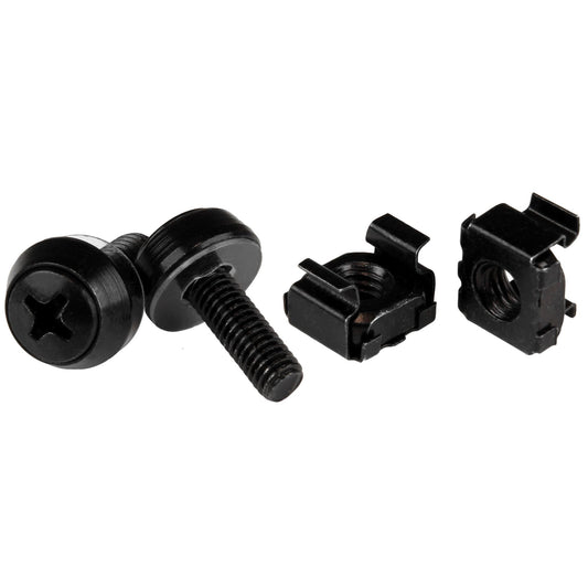 Star Tech 50 Pack 10-32 Server Rack Cage Nuts and Screws w/Washers - Rack Mount Hardware Kit - Network/IT Equipment Cabinet Clip/Captive Nuts & Bolts for Square Holes - Black - TAA