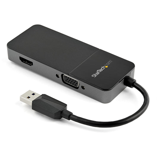 StarTech USB 3.0 to HDMI and VGA Adapter - 4K/1080p USB Type-A Dual Monitor Multiport Adapter Converter - External Video Graphics Card for Multiple Screens - Multi Display USB Adapter