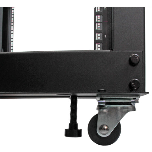 Star Tech 4-Post 8U Mobile Open Frame Server Rack, Four Post 19in Network Rack with Wheels, Small Rolling Rack with Adjustable Depth for Computer/AV/Data/IT Equipment - Casters, Leveling Feet or Floor Mounting