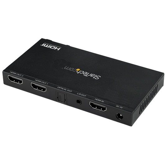 Star Tech 2-Port HDMI Splitter (1x2) - 4K 60Hz UHD HDMI 2.0 Audio Video Splitter w/ Scaler & Audio Extractor (3.5mm/SPDIF) - Dual HDMI Splitter (1-In 2-Out) - EDID Copy - TV/Projector