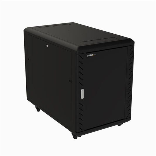 Star Tech 4-Post 15U Server Rack Cabinet, Lockable 19" Data Rack Cabinet for Computer / AV / IT Equipment, Office / Home Network Rack with Casters & Adjustable Mounting Rails
