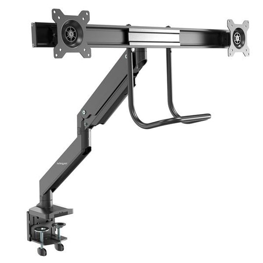 Star Tech Desk Mount Dual Monitor Arm - Ergonomic Dual Monitor VESA Mount 32" (17.6lb) Displays - Crossbar Handle for Synchronized Full Motion - Height Adjustable - C-Clamp/Grommet