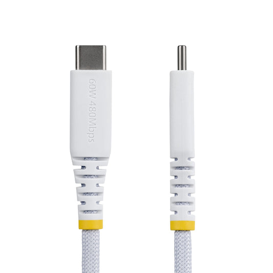 Star Tech 15cm (6in) White USB-C Charging Cable, 60W (3A) PD, Dual-Layer Braided Nylon/TPE Jacket, Rugged USB C Charging Cord, USB 2.0 Laptop Charger Cable