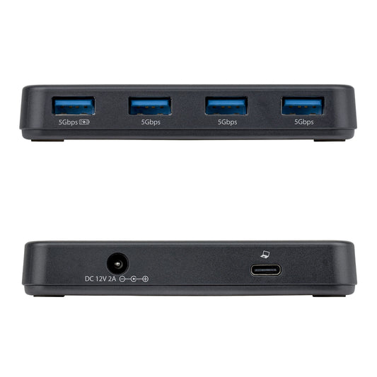 Star Tech 4-Port USB-A Hub, 5Gbps, Self-Powered, 2-in-1 USB-C and USB-A Host Cable, 1x BC 1.2 Charging Port, 24W Power Adapter Included, MacBook and Windows