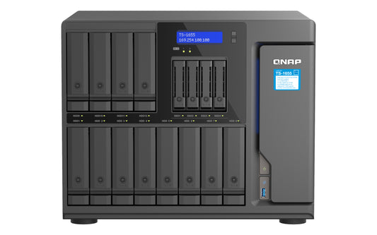 QNAP TS-1655-8G, Intel Atom C5125 8-core processor, 2.8GHz, 8 GB UDIMM DDR4 (max 128GB), 12 x 3.5-inch + 4 x 2.5-inch SATA 6Gb/s, 3Gb/s,2 x M.2 2280, 2y AR wty
