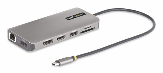 StarTech USB-C Triple-Monitor Multiport Adapter, Dual 4K 60Hz + 4K 30Hz HDMI & DisplayPort, 4-Port USB Hub, 100W PD Pass-Through, GbE, SD/MicroSD Card Readers