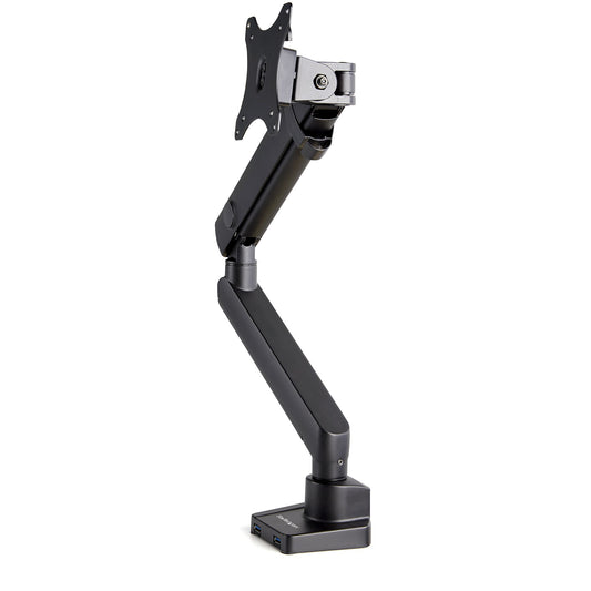 Star Tech Desk Mount Monitor Arm with 2x USB 3.0 ports, Slim Full Motion Single Monitor Mount, up to 34" (17.6lb/8kg) VESA Display, Clamp/Grommet Mount, Mechanical Spring