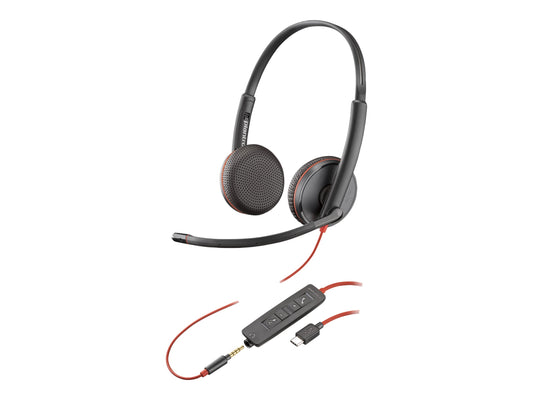 HP POLY BLACKWIRE C3225 UC STEREO CORDED HEADSET, 3.5MM & USB-C