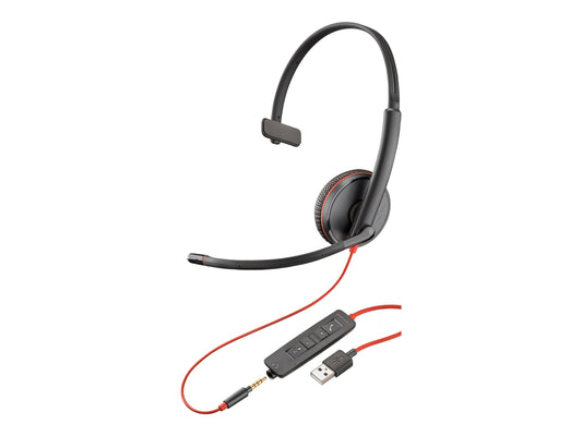 HP POLY BLACKWIRE C3215 UC MONO CORDED HEADSET, 3.5MM & USB-A
