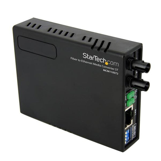 Star Tech Multi-Mode (MM) ST Fiber Media Converter for 10/100Mbps Networks, Standalone Ethernet to ST MM Fiber Media Converter, 1310nm, 2km - TAA