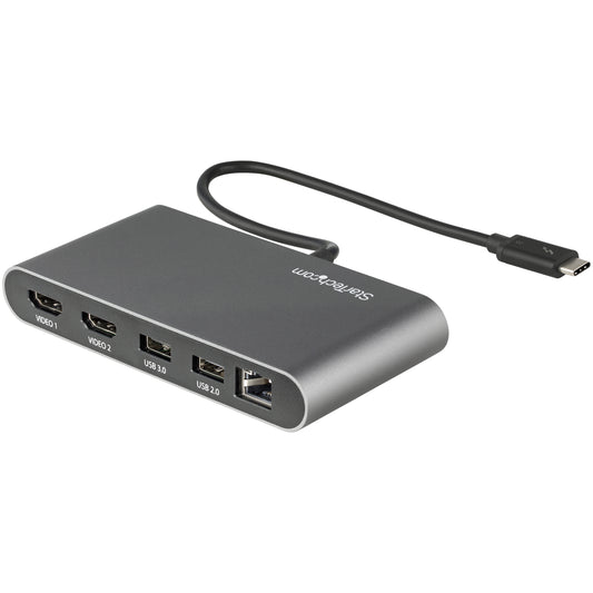 Star Tech Dual-Monitor Thunderbolt Mini Dock, 4K 60Hz HDMI, Driverless Hub for Windows & Mac, Gigabit Ethernet, 1 x USB 5Gbps & 1x USB 2.0, 11in (28cm) Cable